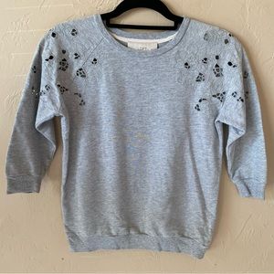 Ann Taylor Loft Gray Sweatshirt Shoulder Floral Cutout Detail XSP Petite XS